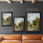 Rustic European street scene painting by Adriaan Eversen in an ornate black frame with gilded inner detail shown in multiple vertical size options.