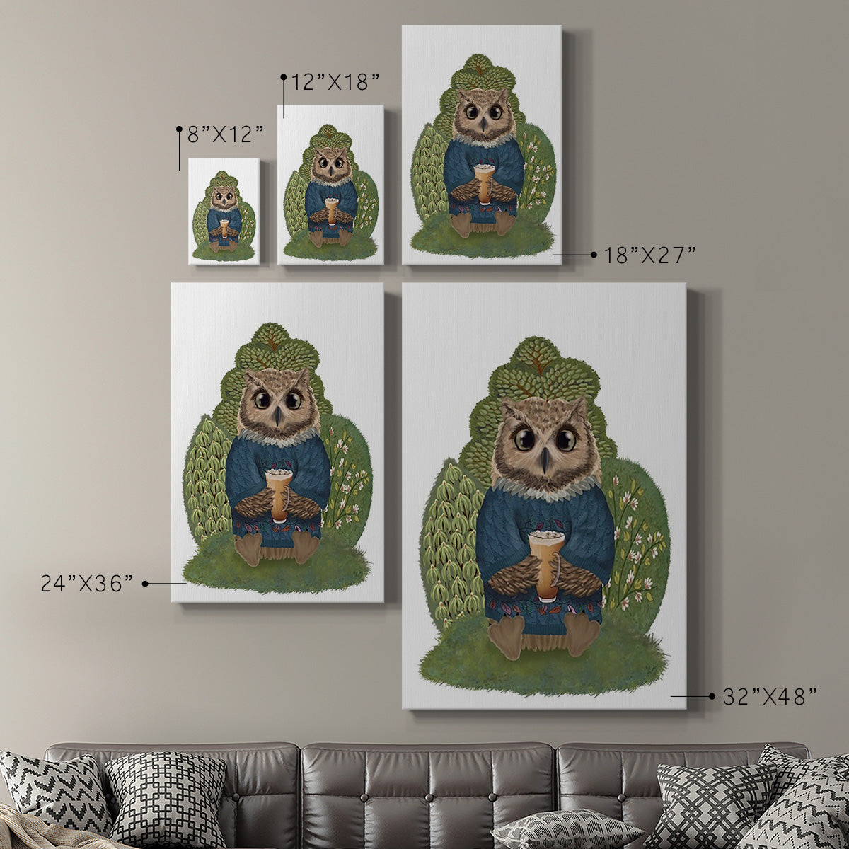 Latte Owl in Sweater - Canvas Art Print