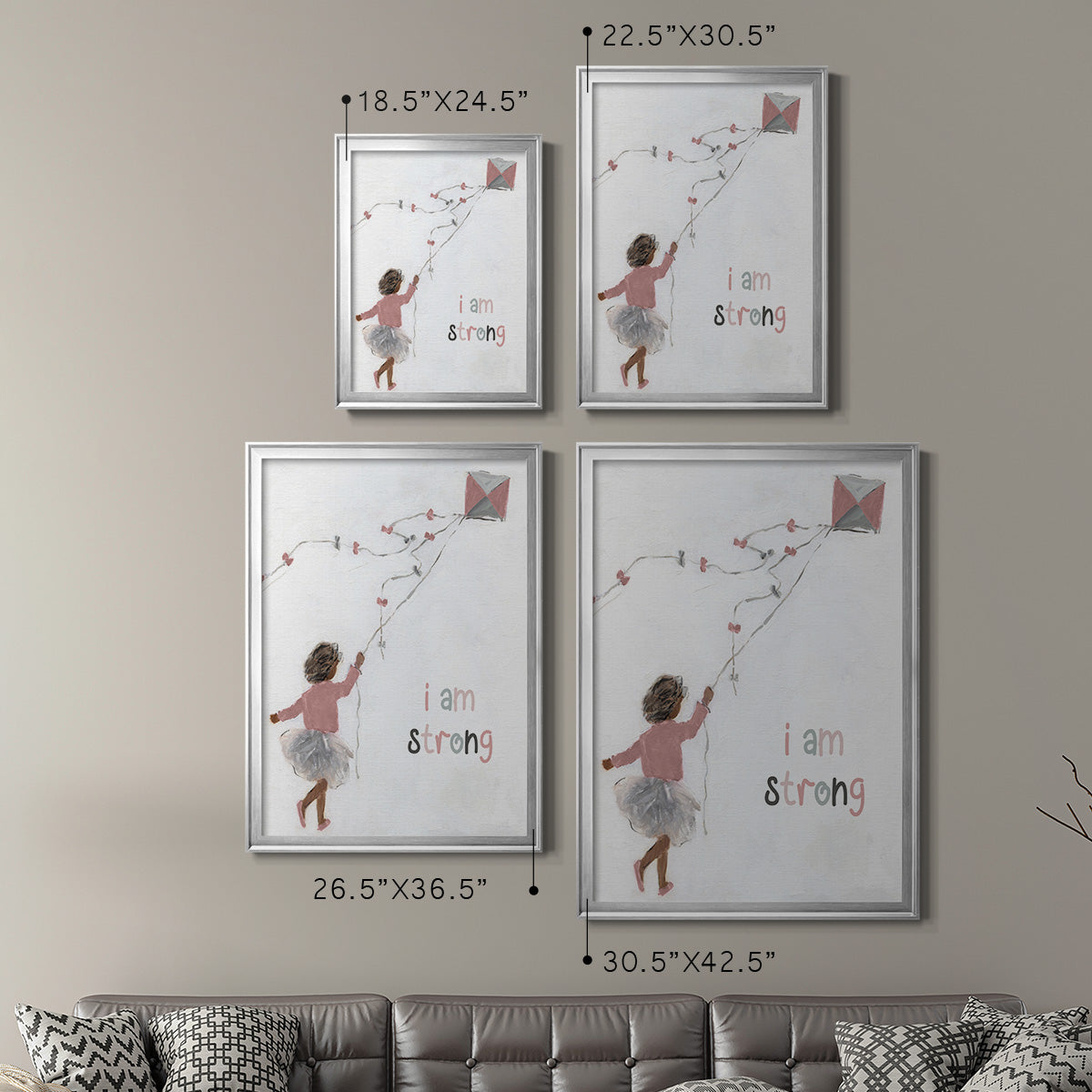 Girl Flying Kite - Modern Framed Canvas Print