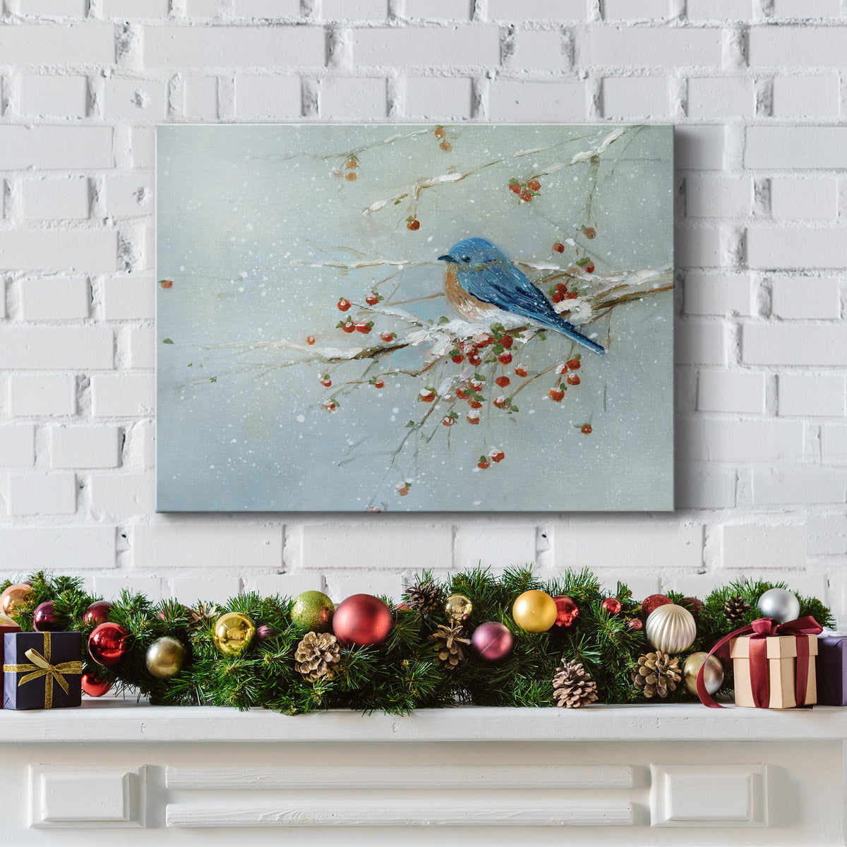 Blue Bird in Winter - Premium Gallery Wrapped Canvas  - Ready to Hang