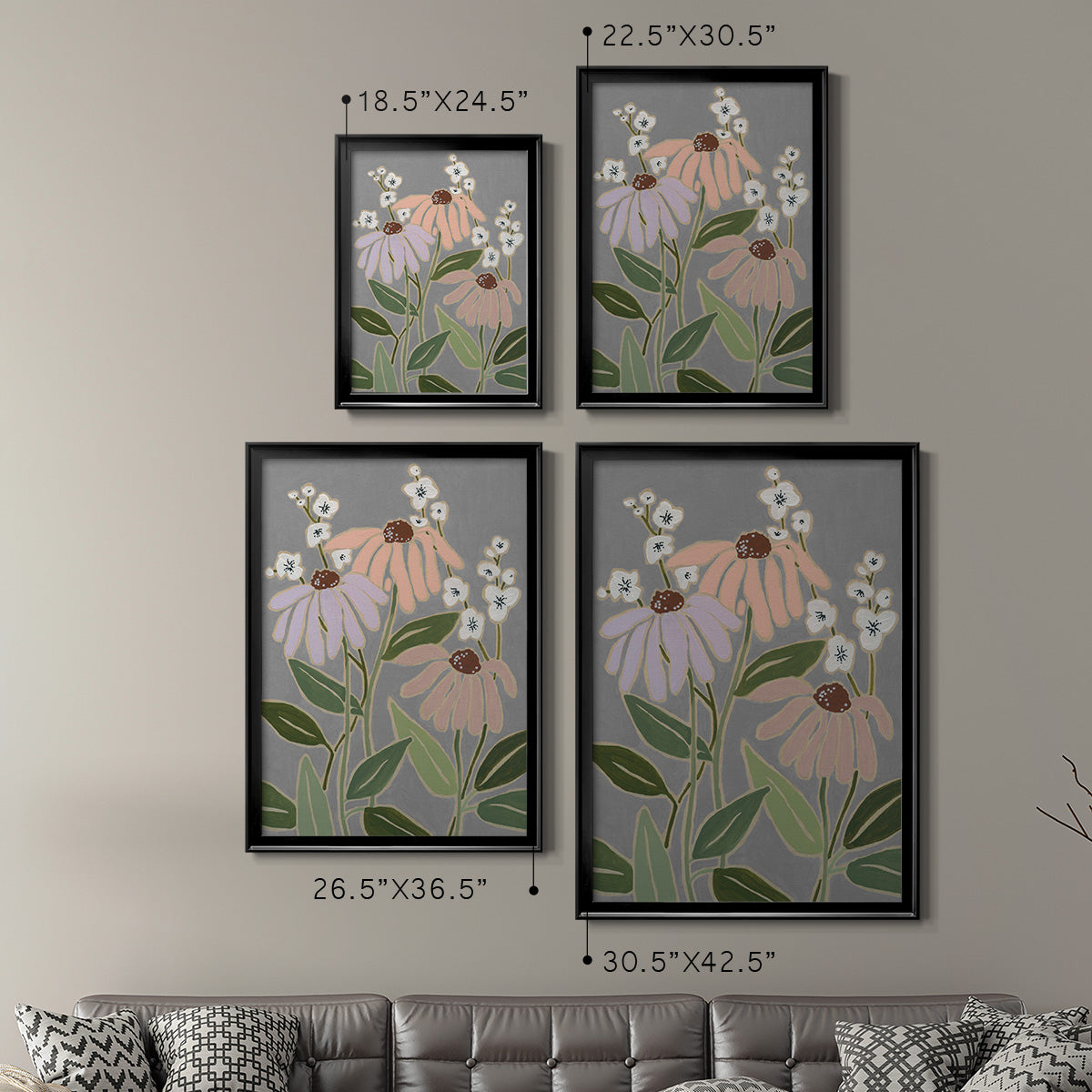 Woodblock Floral I - Modern Framed Canvas Print