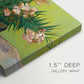 Canvas art print of a still life with vase of oleanders placed beside stacked books, highlighting texture and gallery-wrapped edges