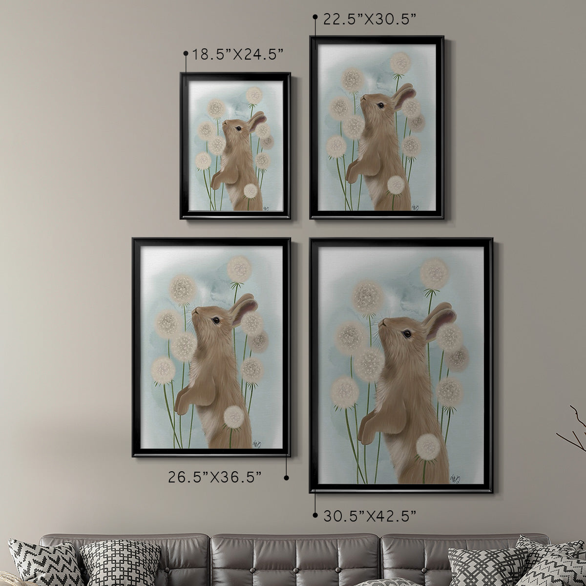 Rabbit In Dandylions - Modern Framed Canvas Print