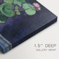 Canvas art print of a potted geranium with green leaves and blossoms against a dark background, highlighting texture and gallery-wrapped edges