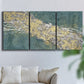 Three-panel canvas wall art featuring soft abstract wind movement, displayed in a living room above a sofa.