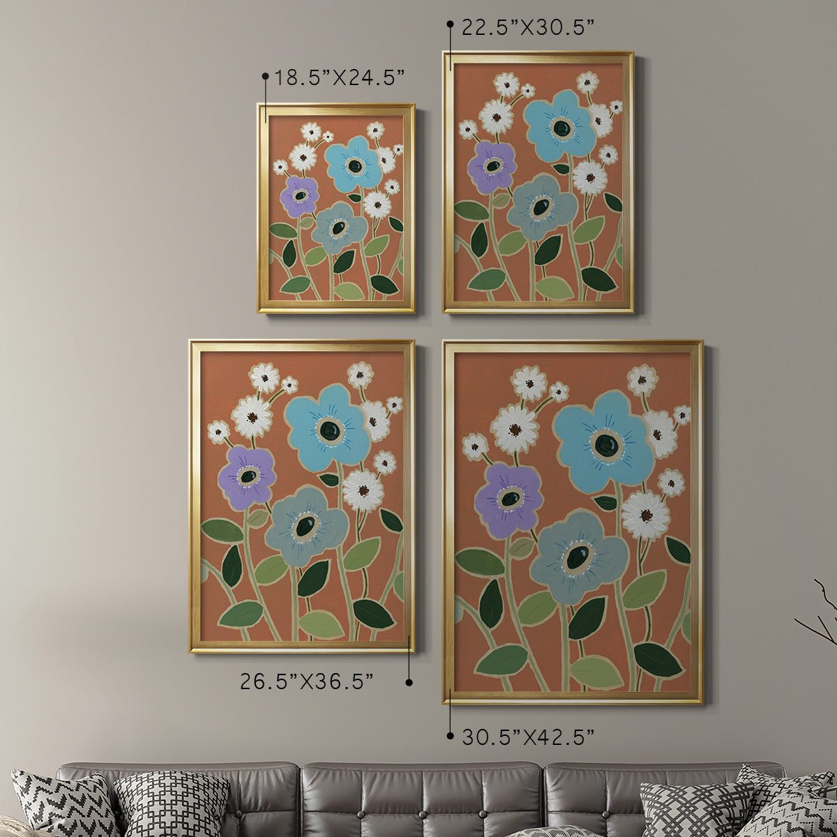 Woodblock Floral IV - Modern Framed Canvas Print