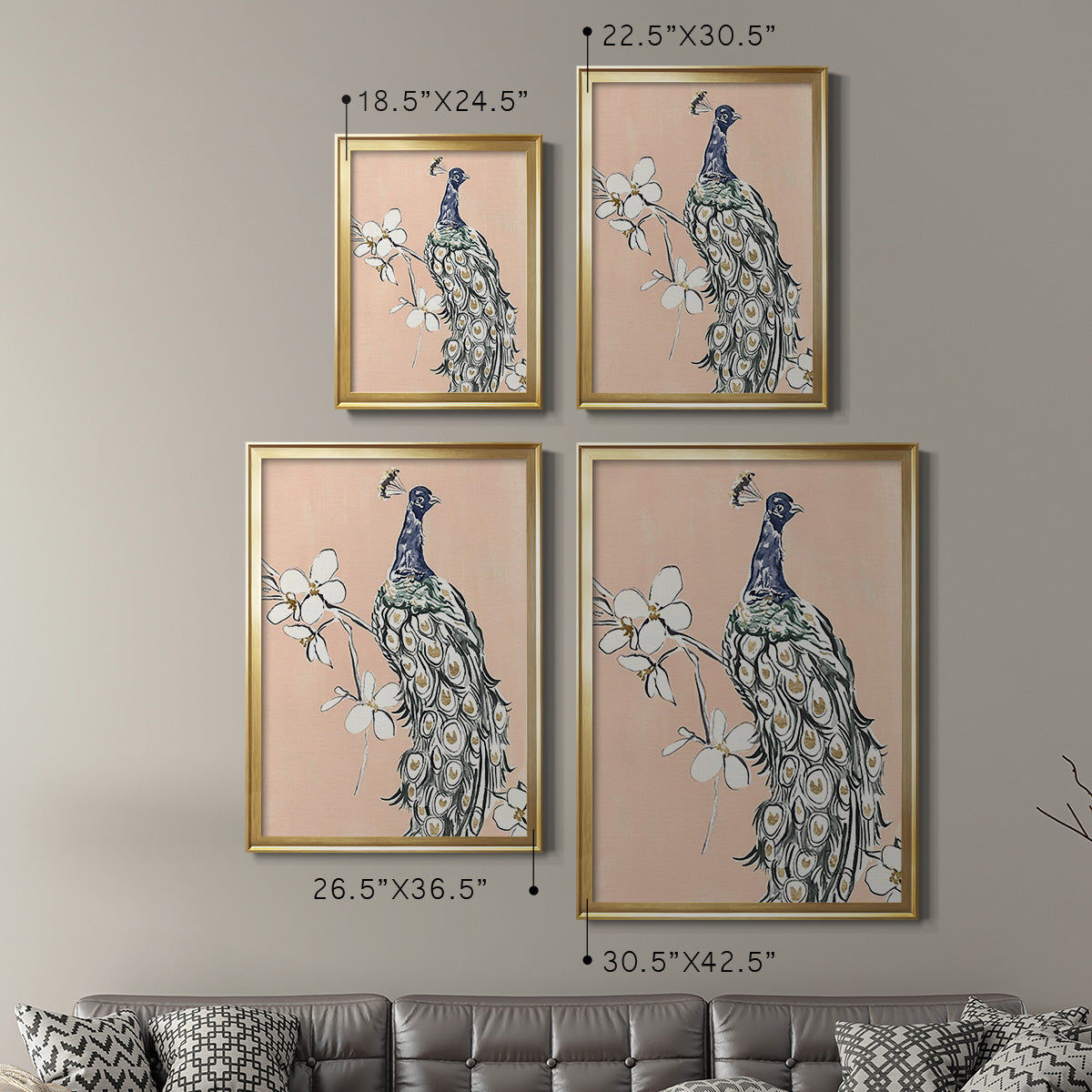 Peacock in Gold III - Modern Framed Canvas Print
