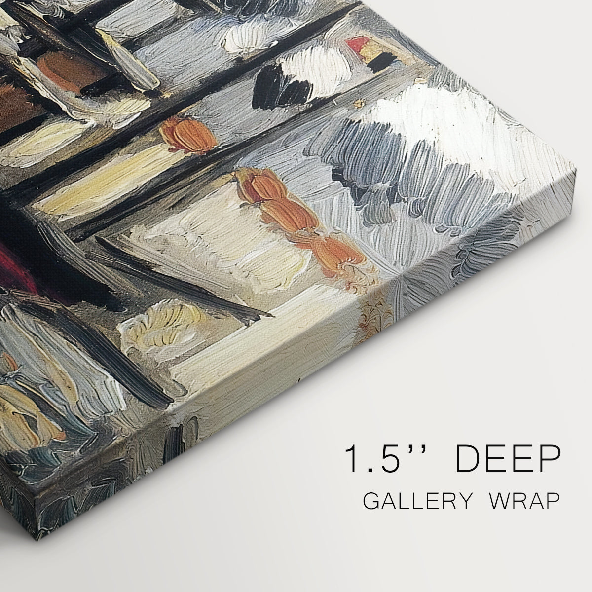 Canvas art print of two boats moored side by side with masts, highlighting texture and gallery-wrapped edges