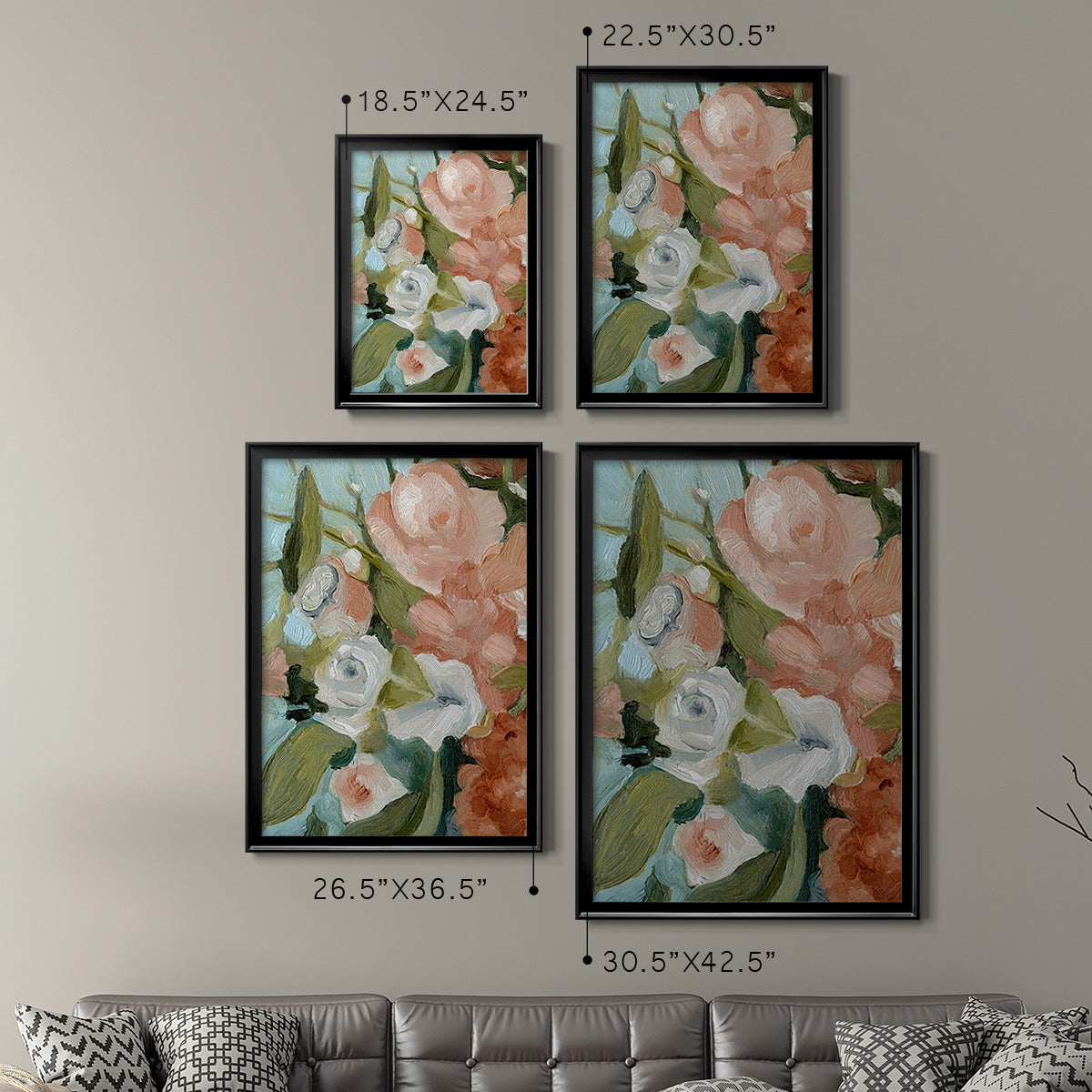 Bouquet Scatter II - Modern Framed Canvas Print