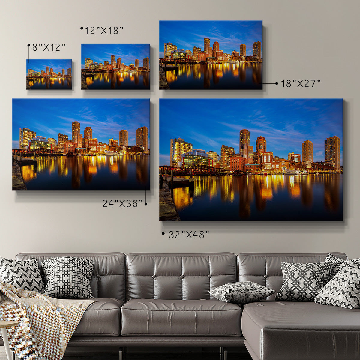 Boston Harbour Cityscape Premium Gallery Wrapped Canvas - Ready to Hang