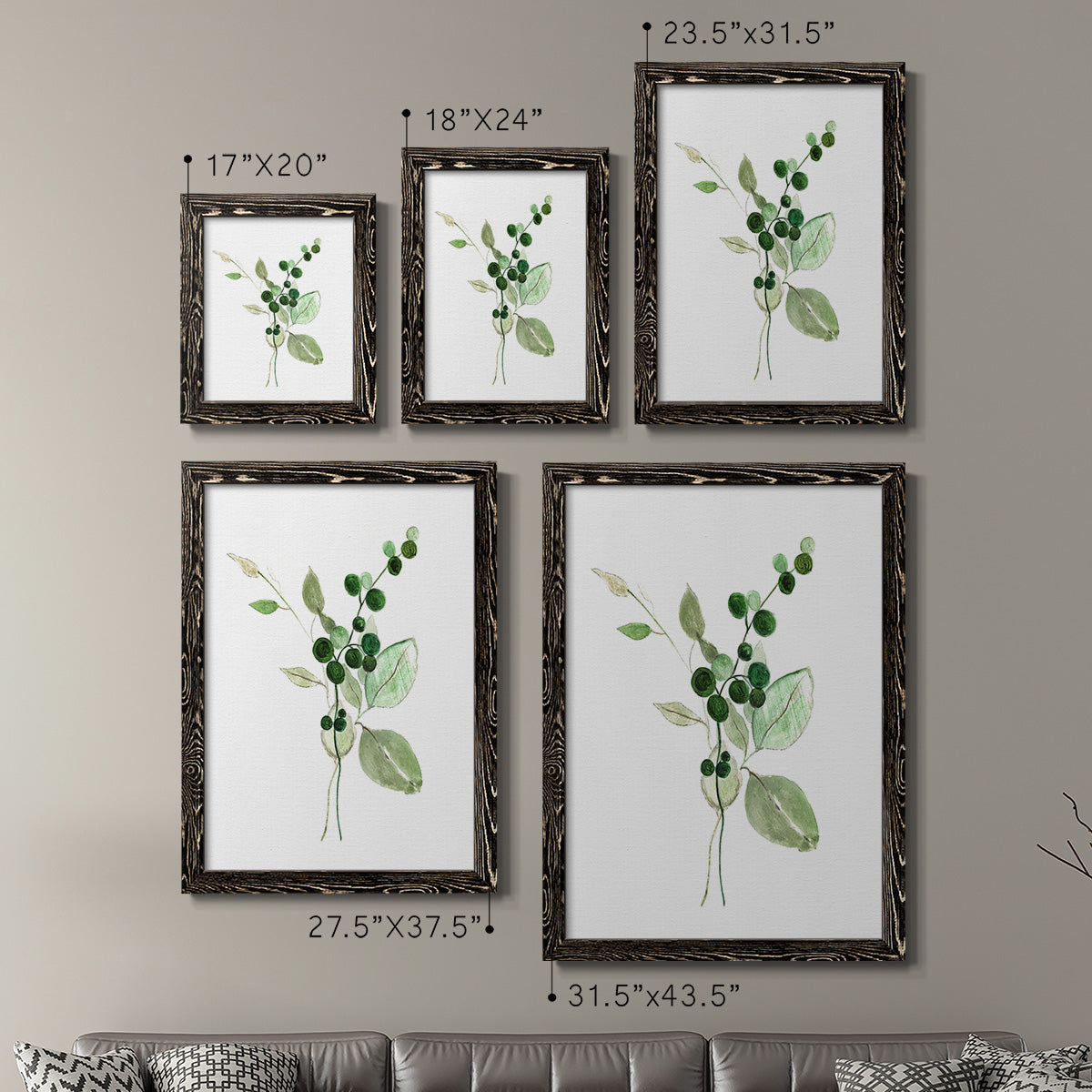 Sprigs in Green I   - Premium Framed Canvas 2 Piece Set - Ready to Hang