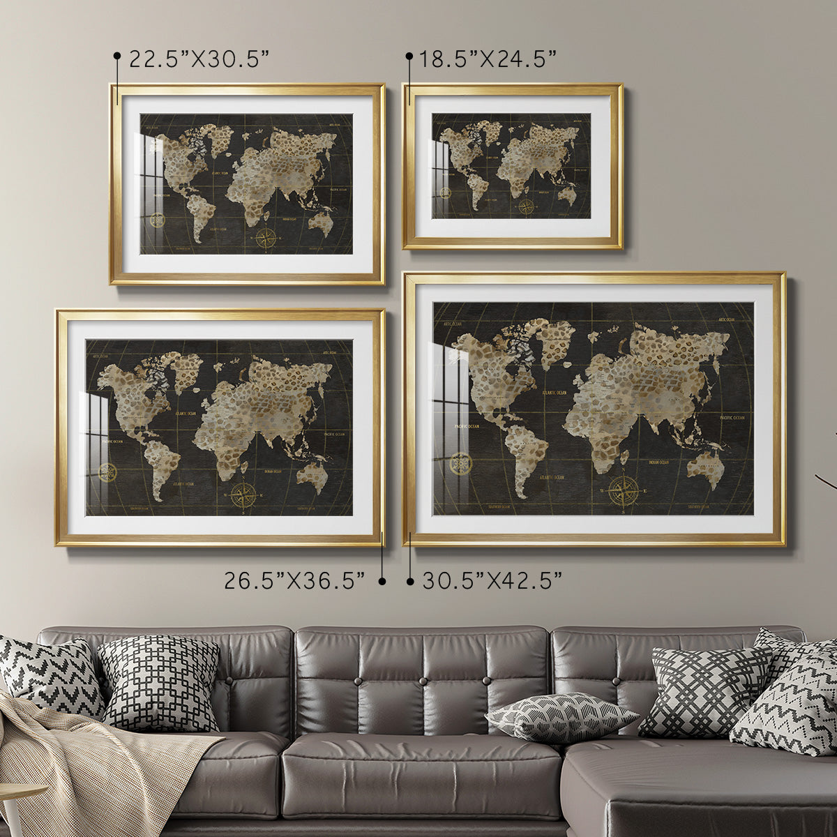 Safari World Map - Modern Framed Art Print