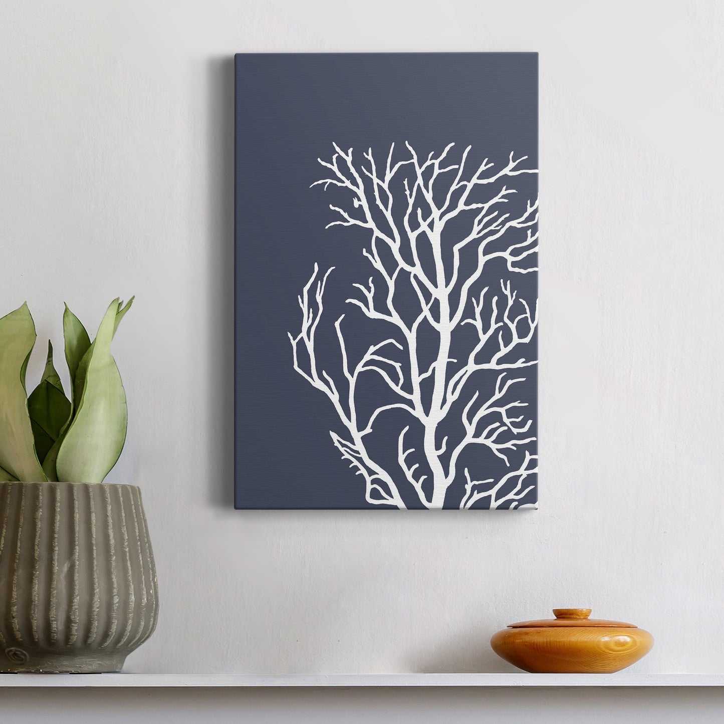 Corals White on Indigo Blue c Premium Gallery Wrapped Canvas - Ready to Hang