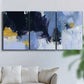 Three-panel canvas wall art featuring icy abstract arctic ledge, displayed in a living room above a sofa.