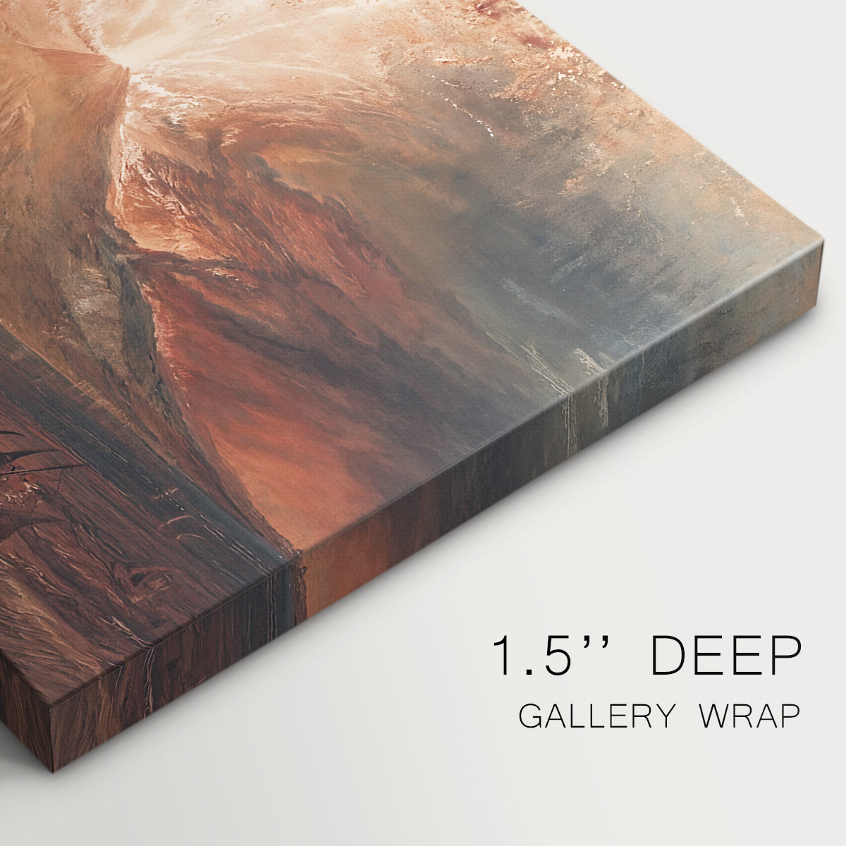 Canvas art print of a volcanic eruption with glowing lava and smoke, highlighting texture and gallery-wrapped edges
