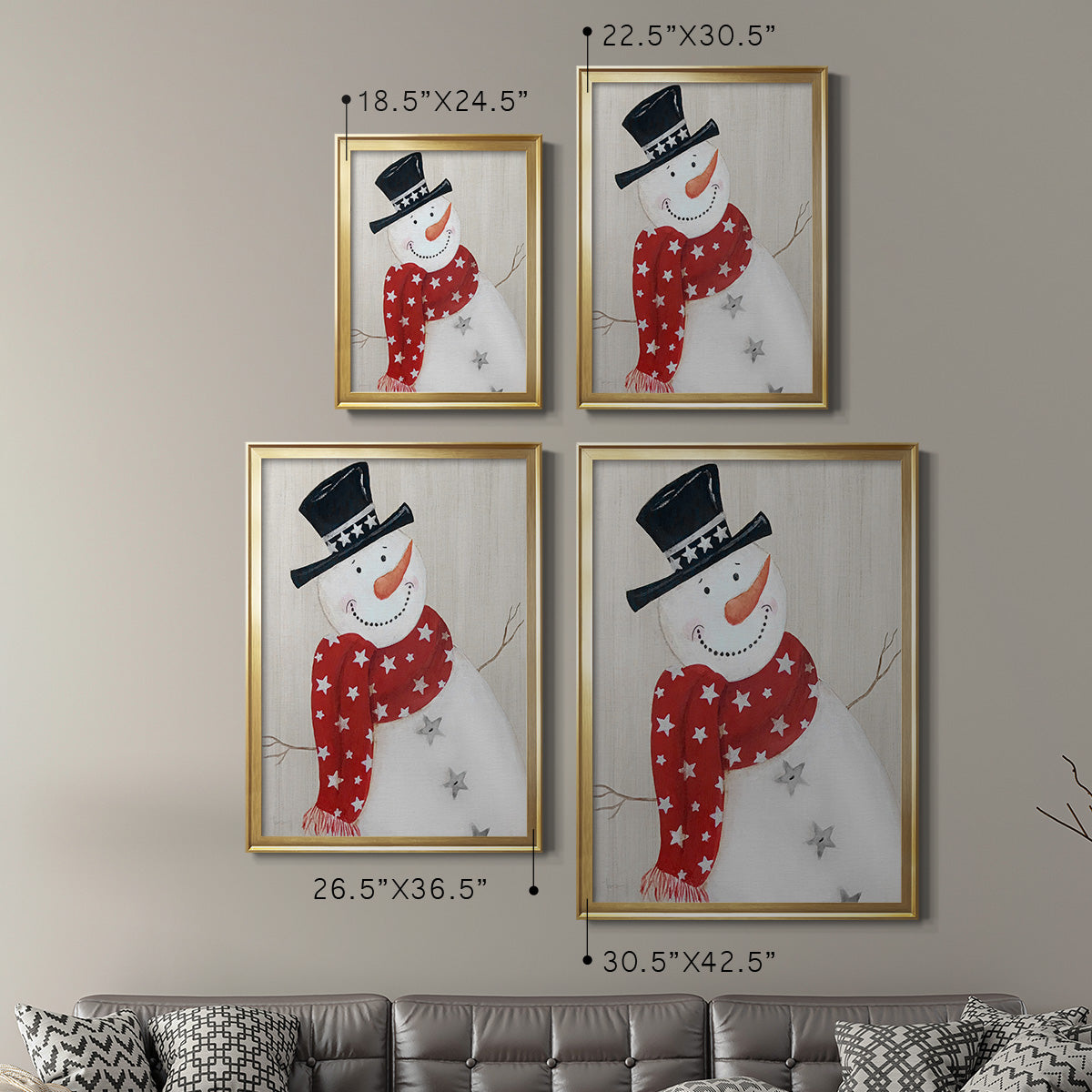 Festive Snowman I - Modern Framed Canvas Print