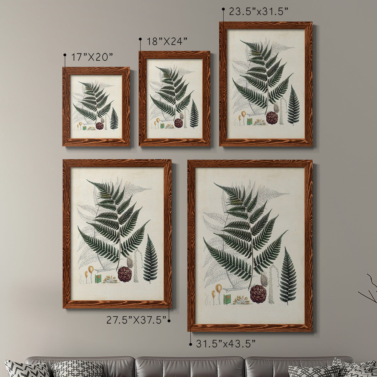 Size comparison chart for a set of two maple barnwood framed canvas prints.