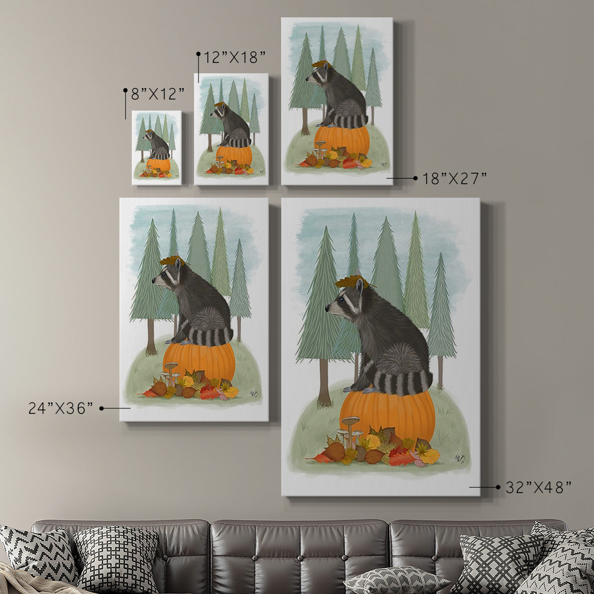 Raccoon On Pumpkin - Canvas Art Print