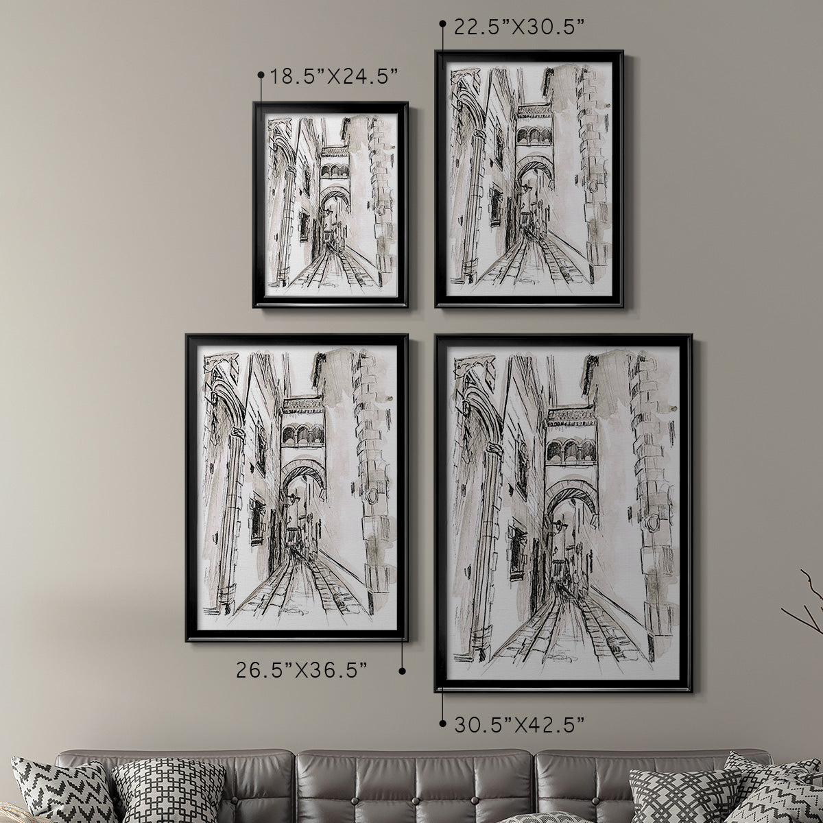 Europe Street Sketches II - Modern Framed Canvas Print