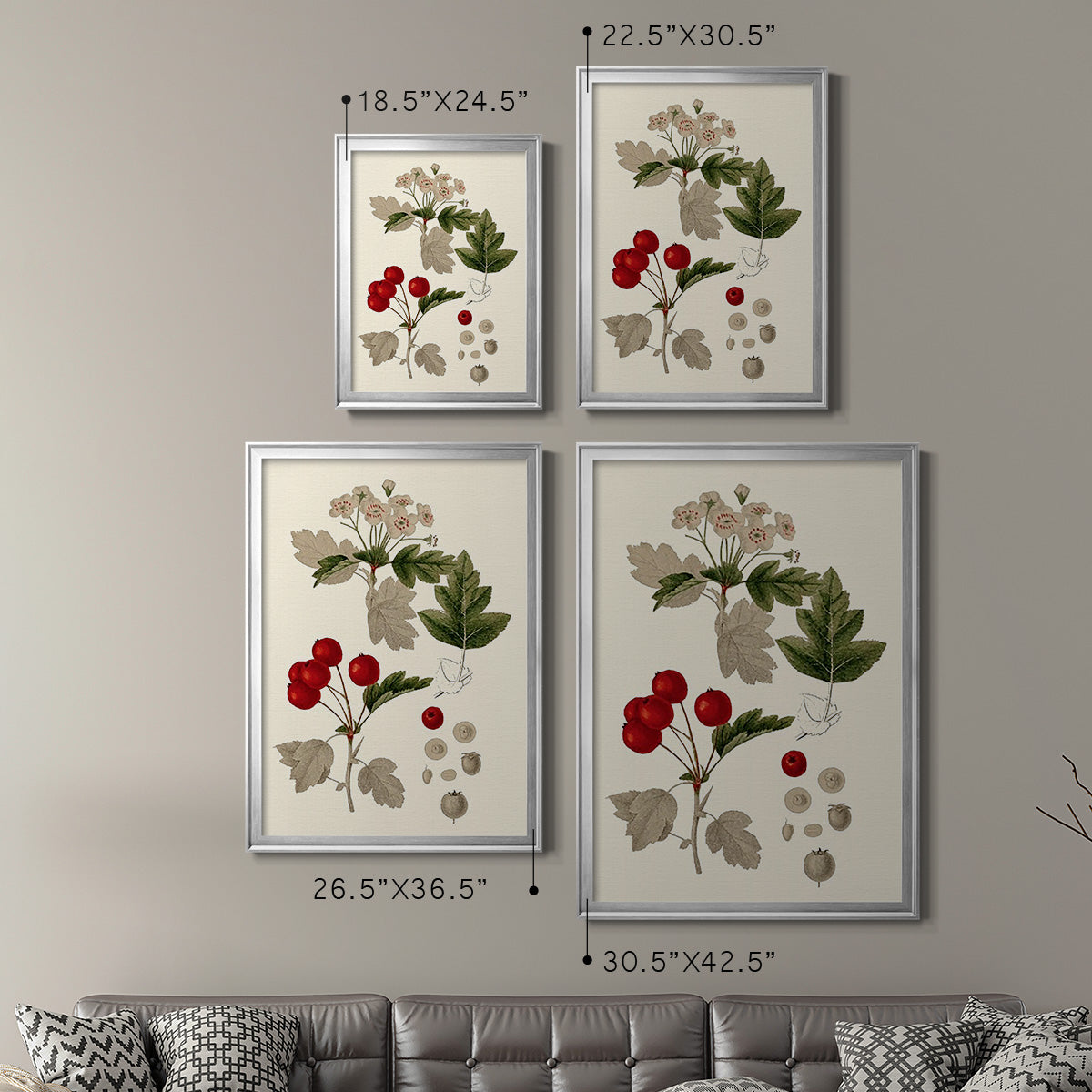 Leaves & Berries III - Modern Framed Canvas Print