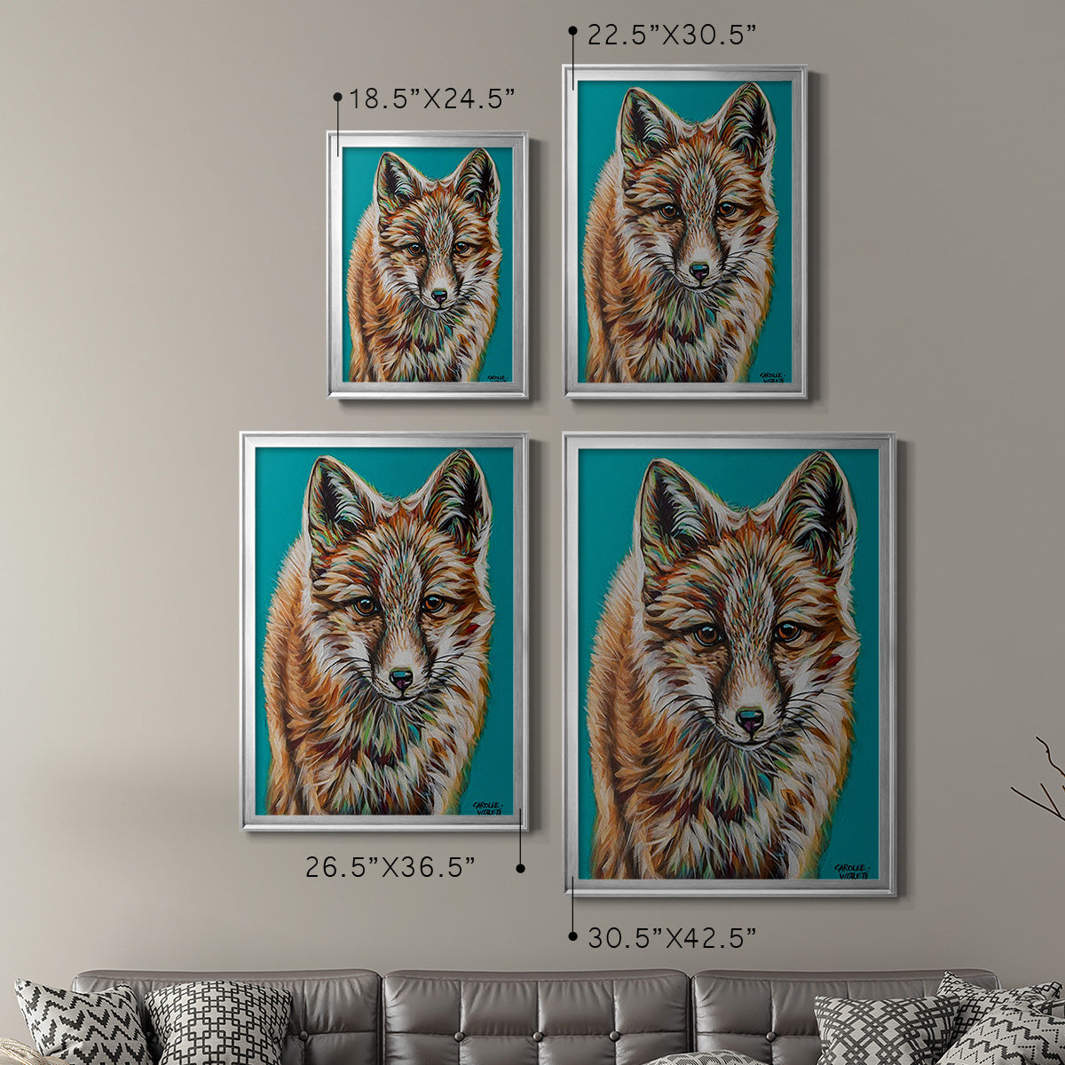 Teal Fox - Modern Framed Canvas Print