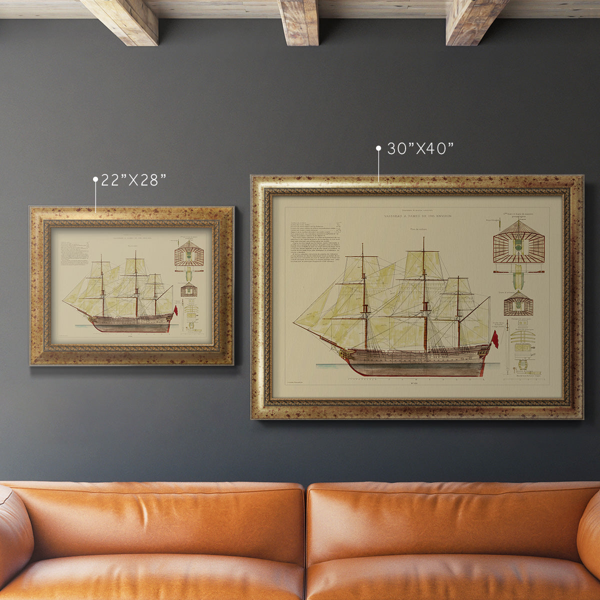 Antique Ship Plan VIII Premium Framed Canvas- Ready to Hang