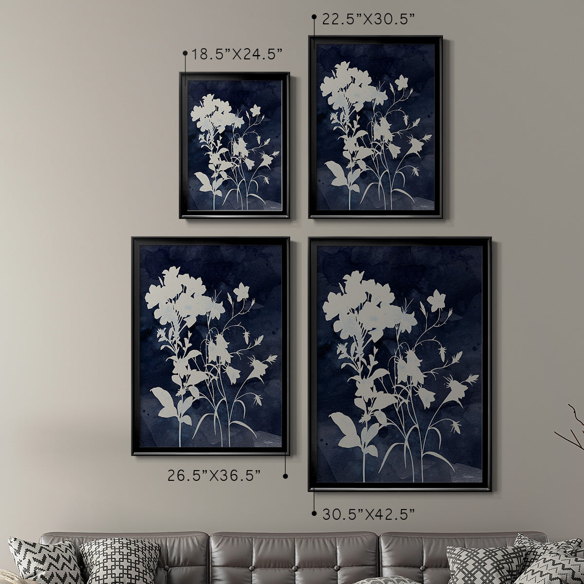 Indigo Botanical II Revisited - Modern Framed Canvas Print