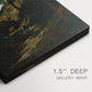 Close-up of a gallery-wrapped canvas corner showing a quiet nature scene with balanced composition, highlighting texture and print detail.