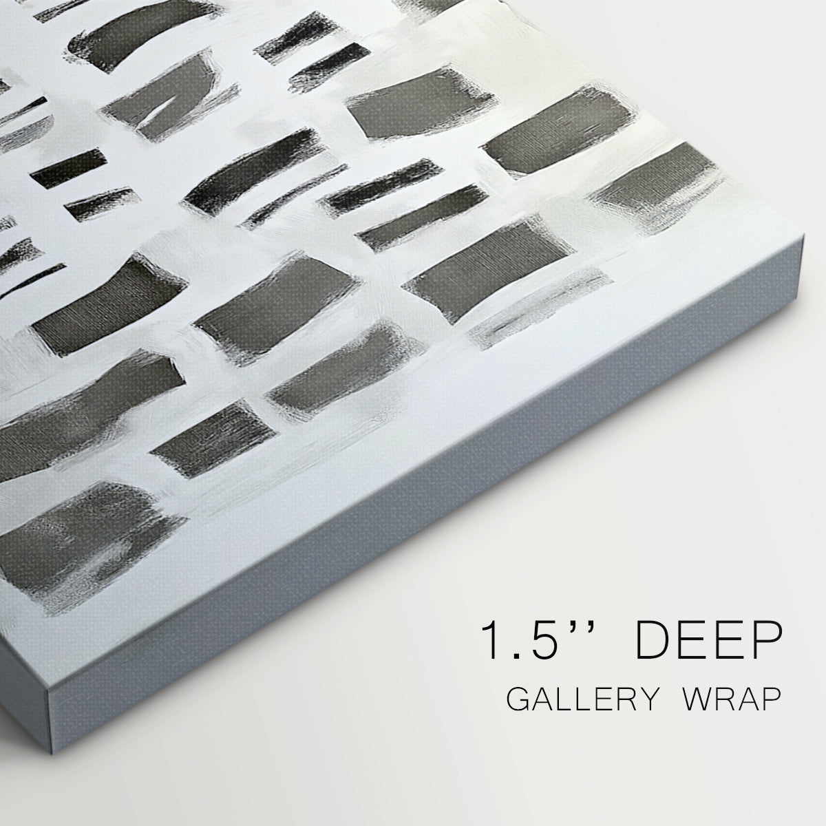 Modern abstract art composition featuring contrasting black and white shapes on canvas