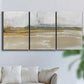 Three-panel canvas wall art featuring golden hour light over landscape, displayed in a living room above a sofa.