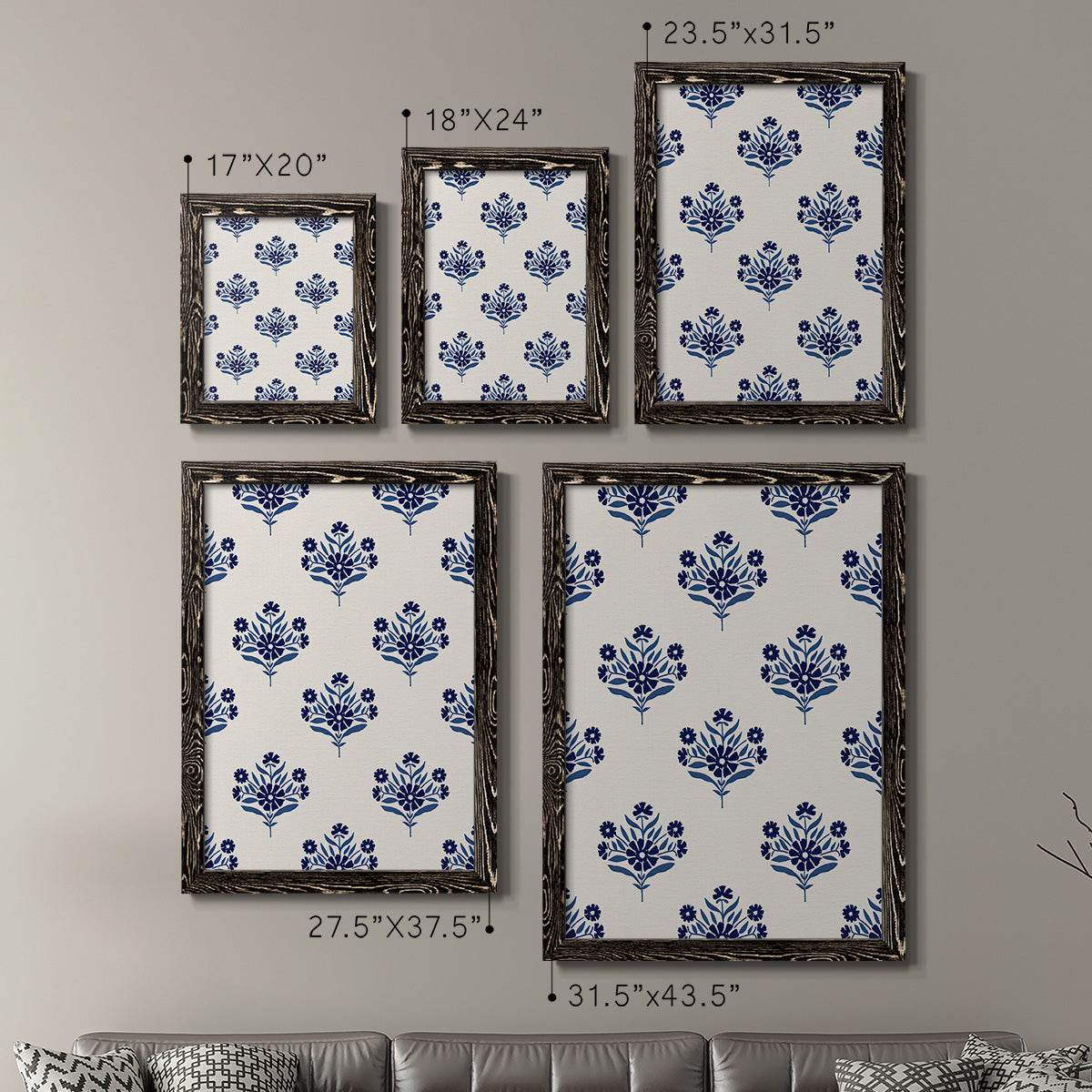 Indigo Bloom Pattern I - Premium Framed Canvas 2 Piece Set - Ready to Hang