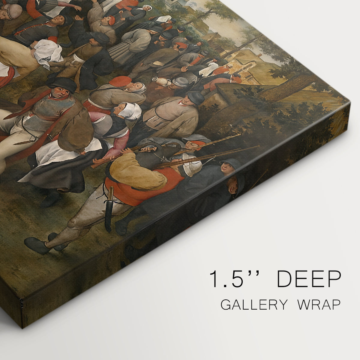 Canvas art print of a crowd dancing in outdoor wedding celebration, highlighting texture and gallery-wrapped edges
