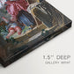 Close-up of a gallery-wrapped canvas corner showing a dynamic garden setting with flowing forms, highlighting texture and print detail.