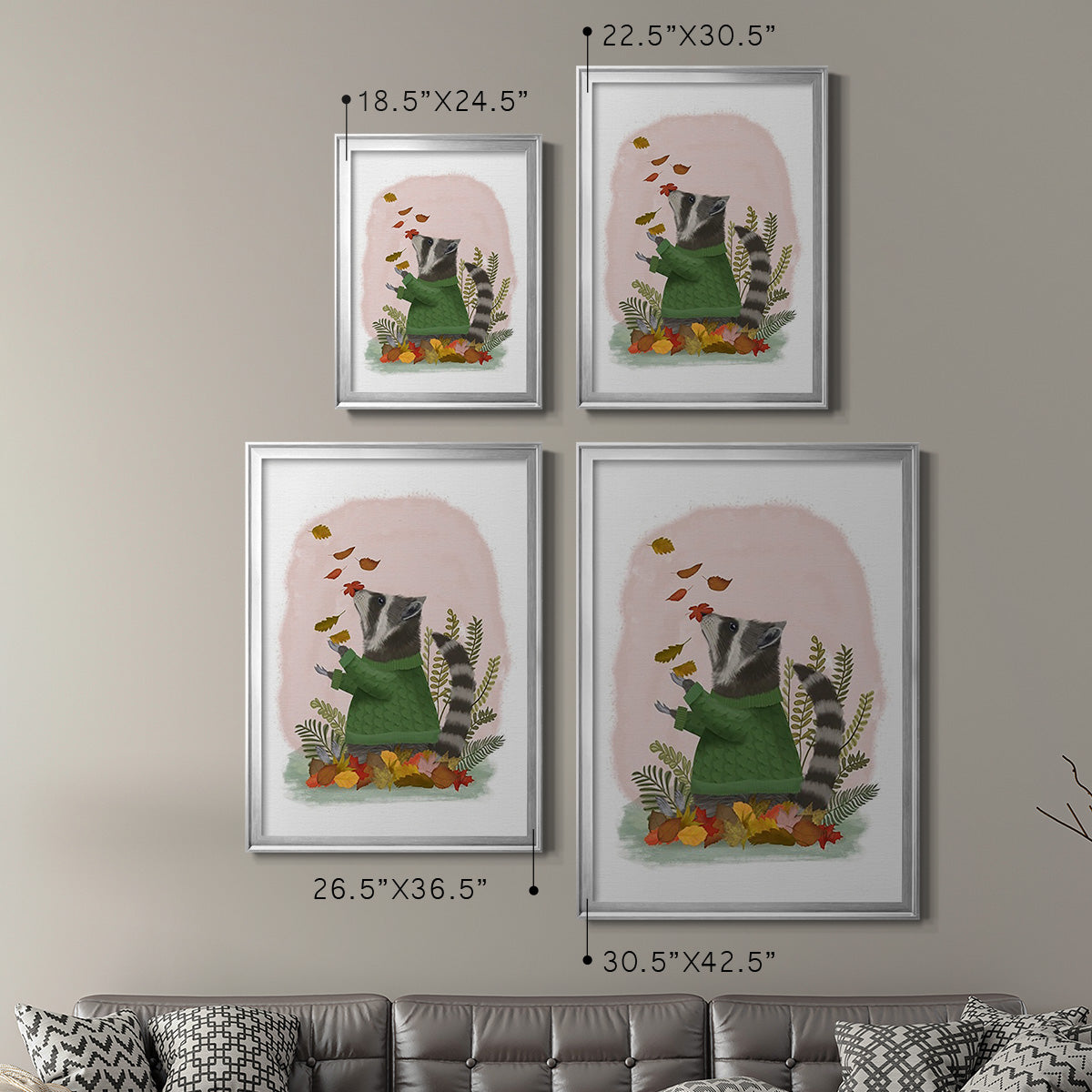 Raccoon Catching Leaves - Modern Framed Canvas Print