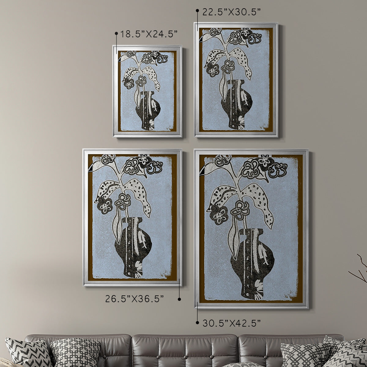 Graphic Flowers in Vase II - Modern Framed Canvas Print