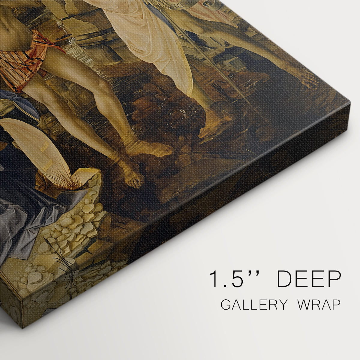 Close-up of a gallery-wrapped canvas corner showing a refined image with harmony and depth, highlighting texture and print detail.