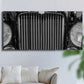 Three-panel canvas wall art featuring vintage car grille detail, displayed in a living room above a sofa.