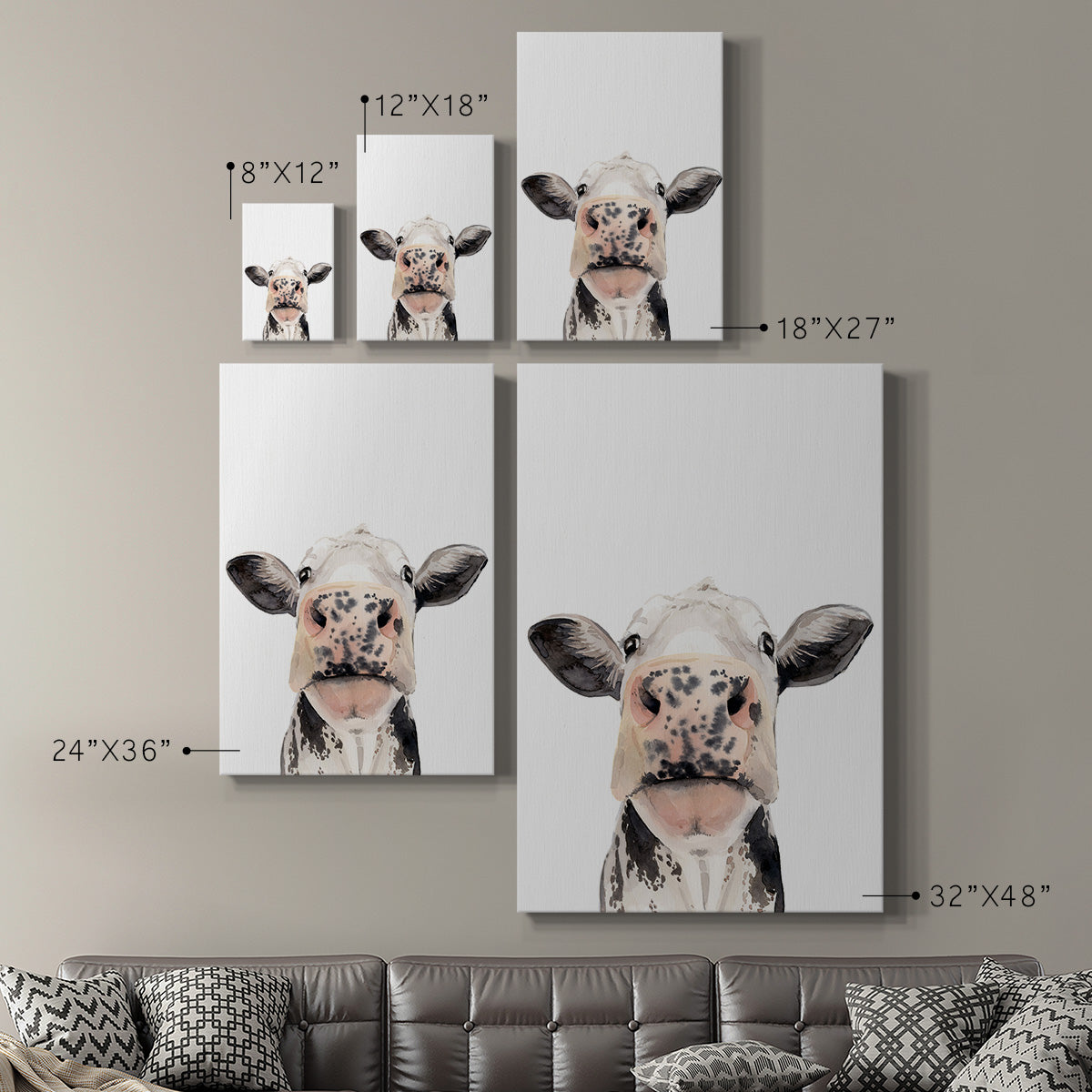 Watercolor Cow Portrait II Premium Gallery Wrapped Canvas - Ready to Hang