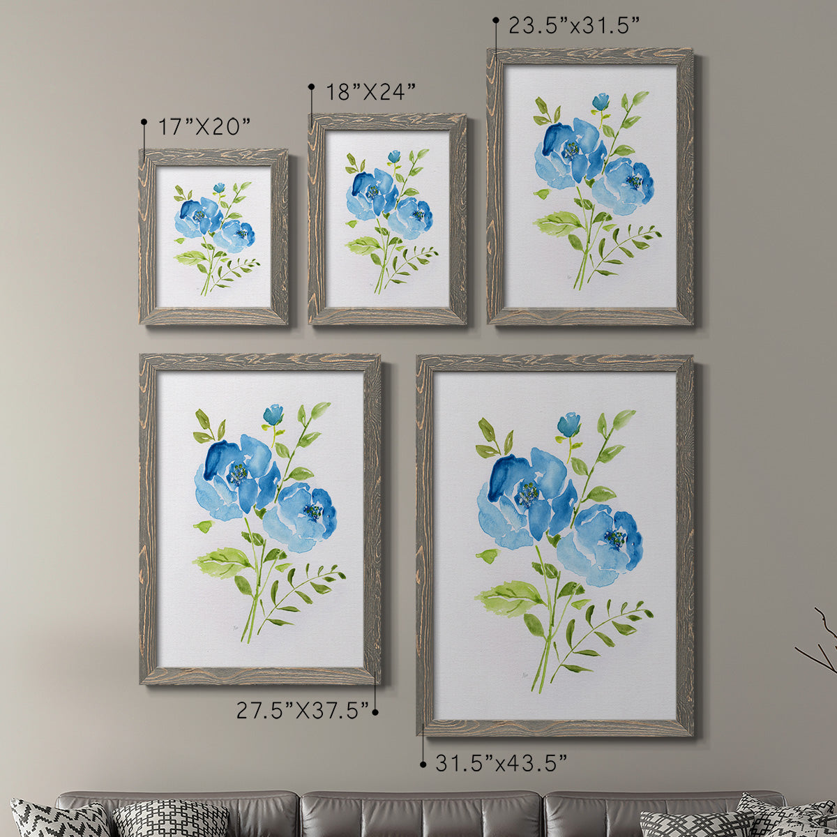 Blue Morning Bouquet I - Premium Framed Canvas 2 Piece Set - Ready to Hang