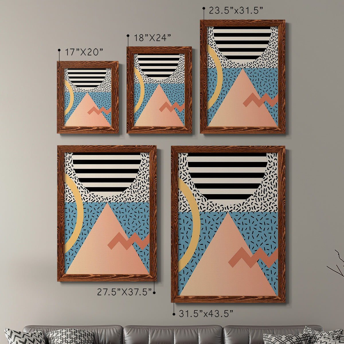 Size comparison chart for a set of two maple barnwood framed canvas prints.