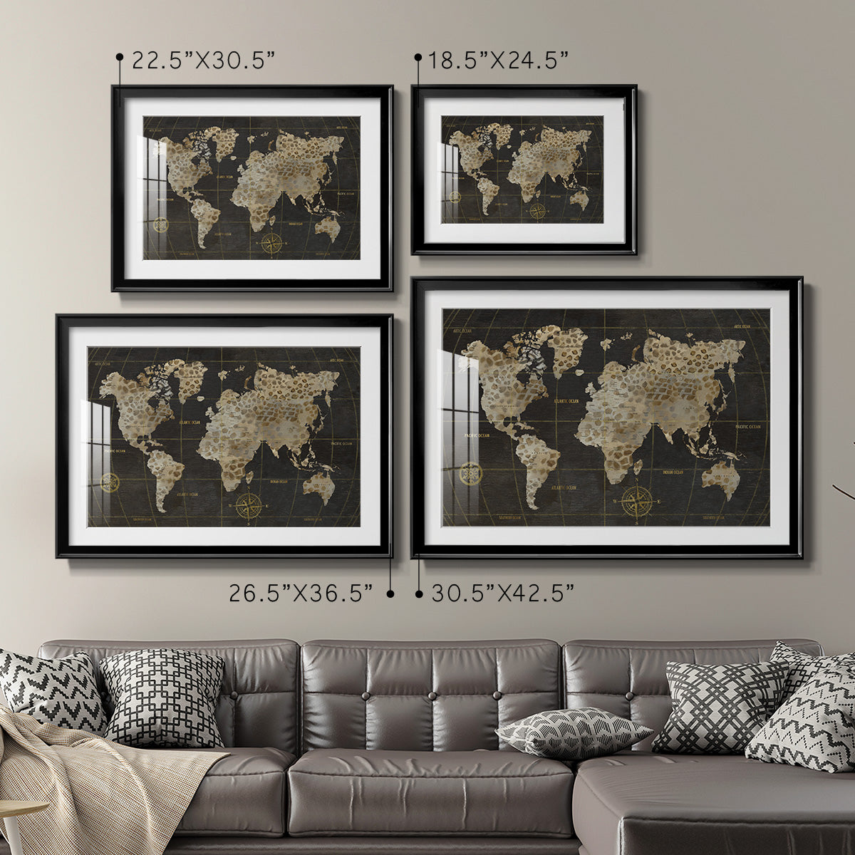 Safari World Map - Modern Framed Art Print