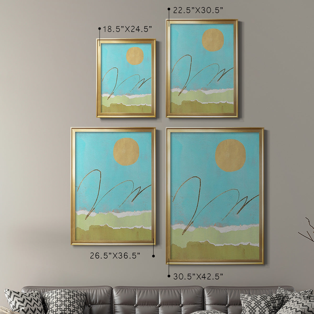 Green and Gold Pieced Landscape II - Modern Framed Canvas Print