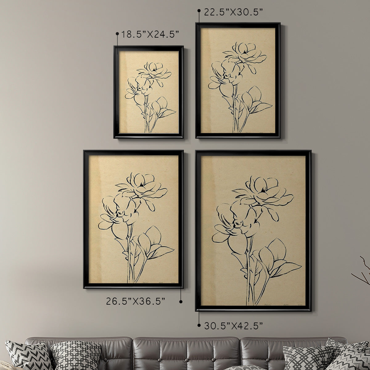 Magnolia Sketch II - Modern Framed Canvas Print