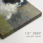 Canvas art print of a small black and white dog standing in shallow water with soft brushstrokes, highlighting texture and gallery-wrapped edges