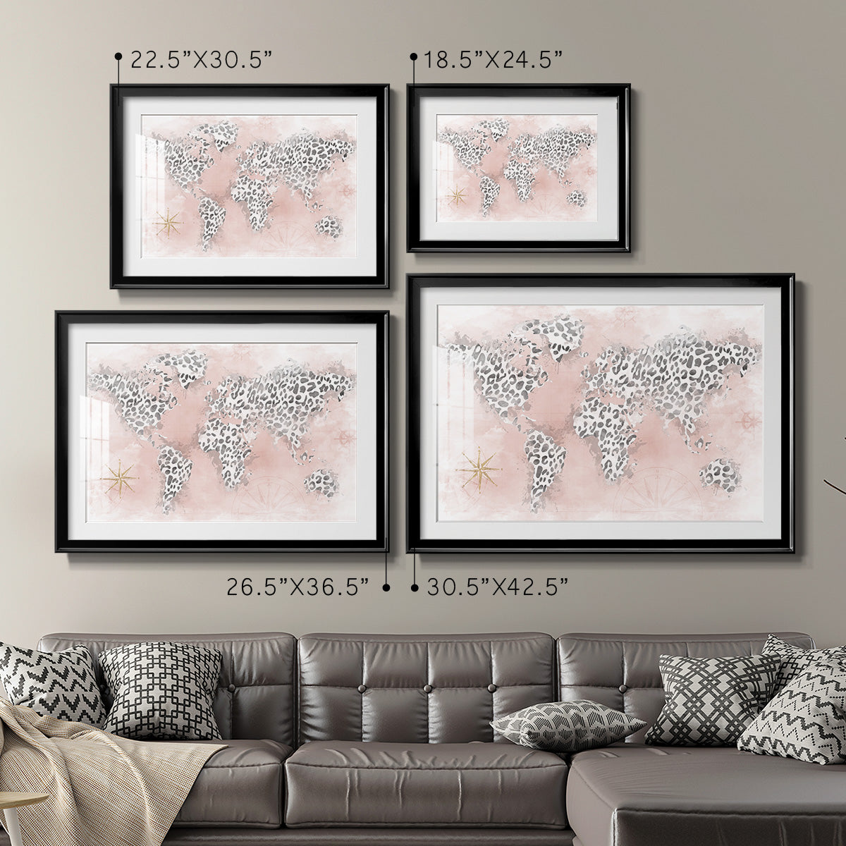 Pink Cheetah Map - Modern Framed Art Print