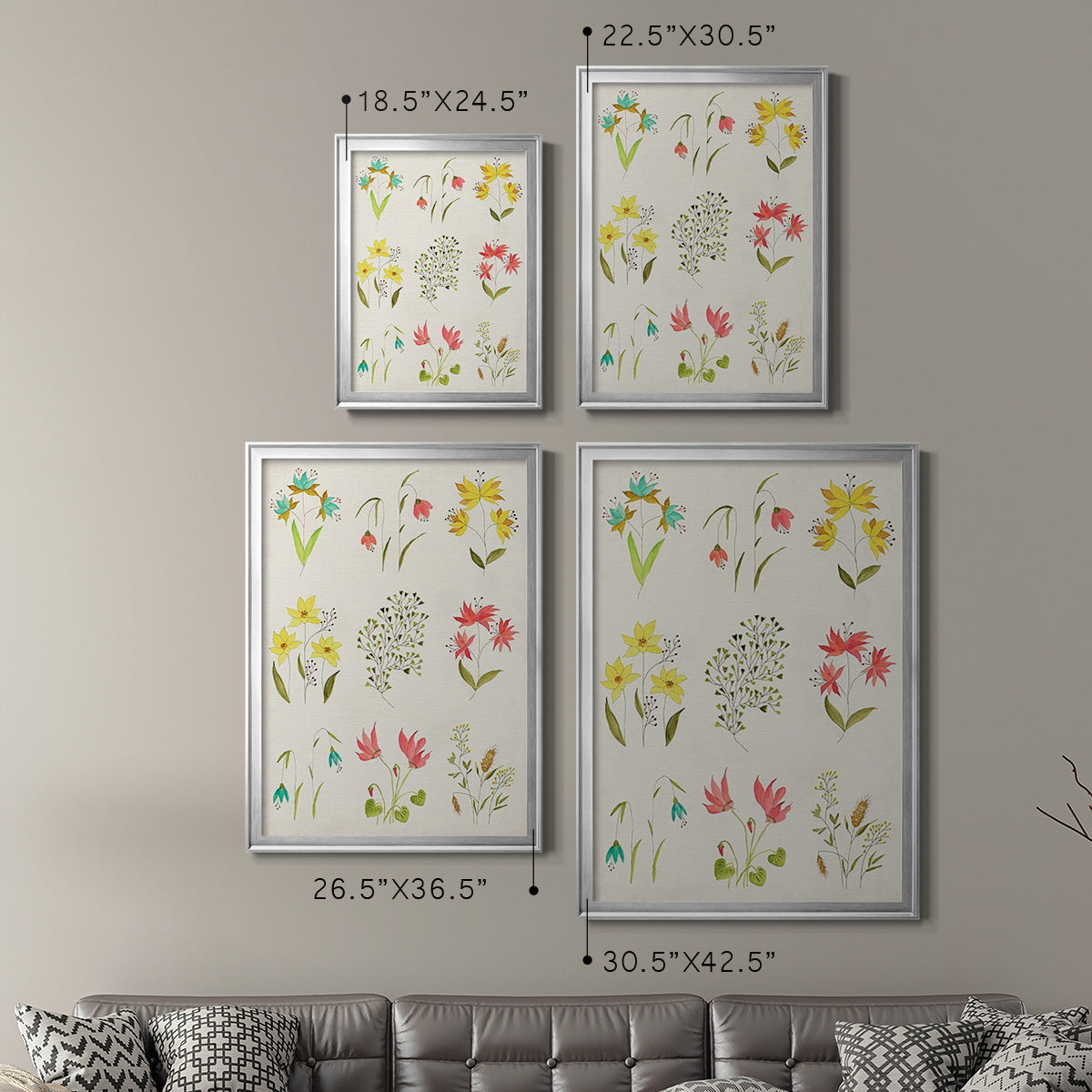 Floral Gatherings Grid - Modern Framed Canvas Print