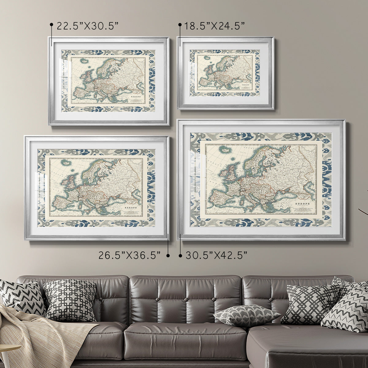 Bordered Map of Europe Premium Framed Print - Ready to Hang