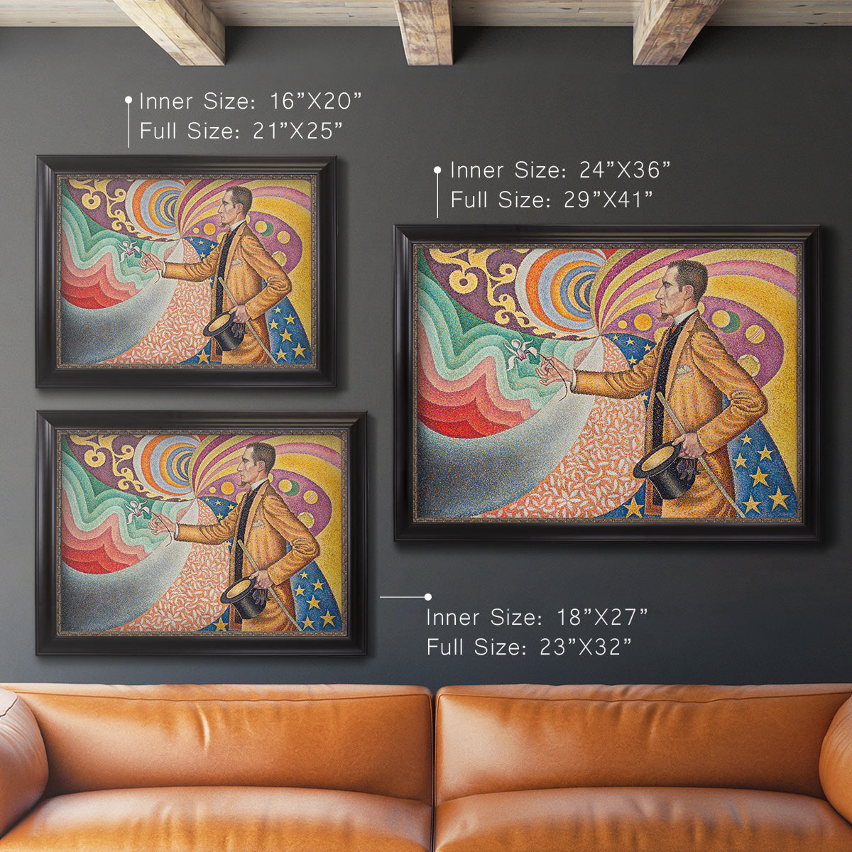 Neo-impressionist abstract portrait by Paul Signac in an ornate black frame with gilded inner detail shown in multiple size options.