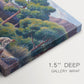 Canvas art print of figures bathing along shoreline in bright coastal landscape, highlighting texture and gallery-wrapped edges