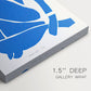 Close-up of a gallery-wrapped canvas corner showing a striking abstract body with deep blue tones, highlighting texture and print detail.